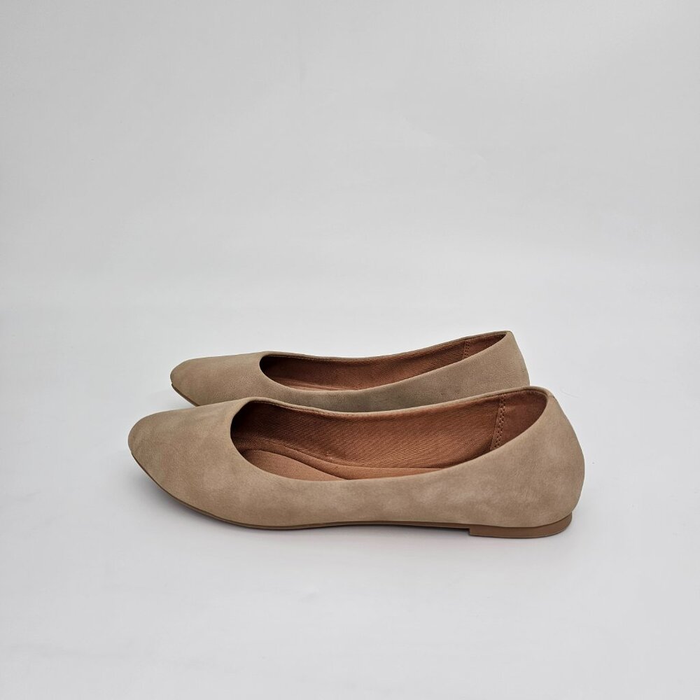 Beige Pointed Toe Flats | Nude Suede Ballet Flats | Comfortable Everyday Shoes - Picture 2 of 2
